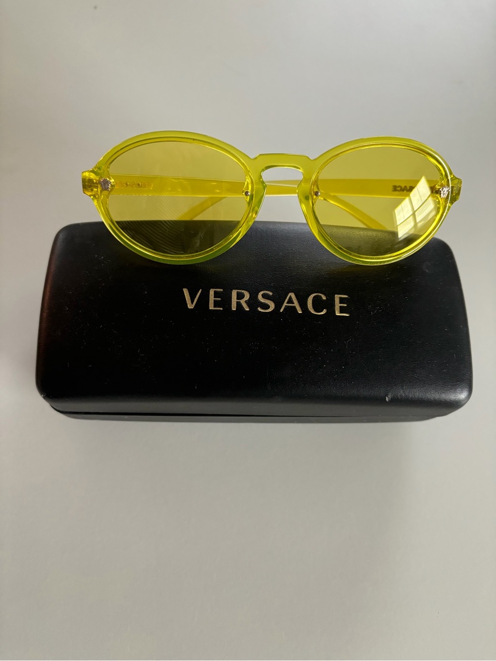 Versace Yellow Round Transparent Frame Sunglasses